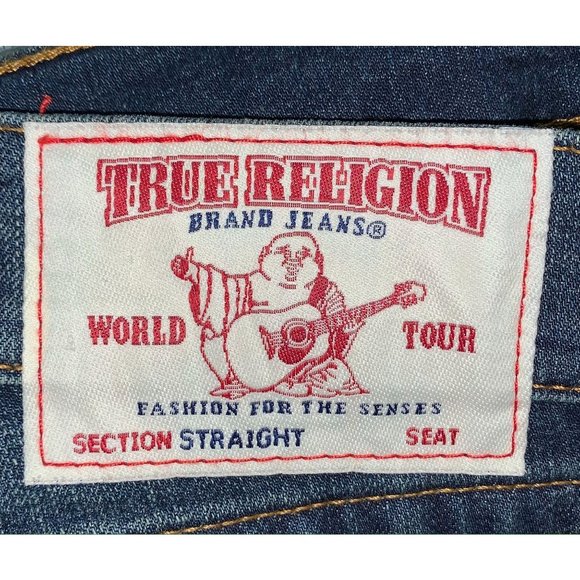 True Religion Jeans Men's 44 Blue Distressed Straight Cotton Preppy Denim Pants - Picture 3 of 7